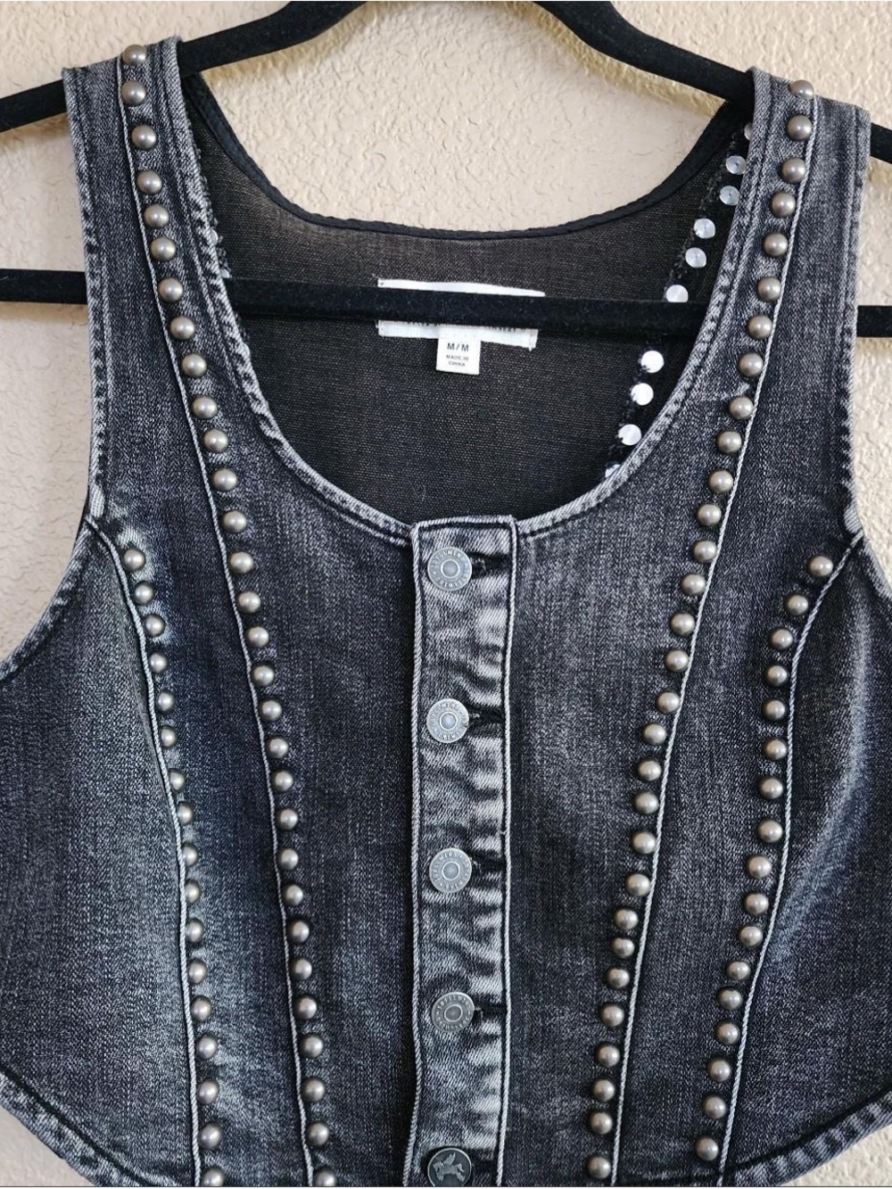 Idyllwind Black Studded Denim Vest  M - Picture 4 of 6